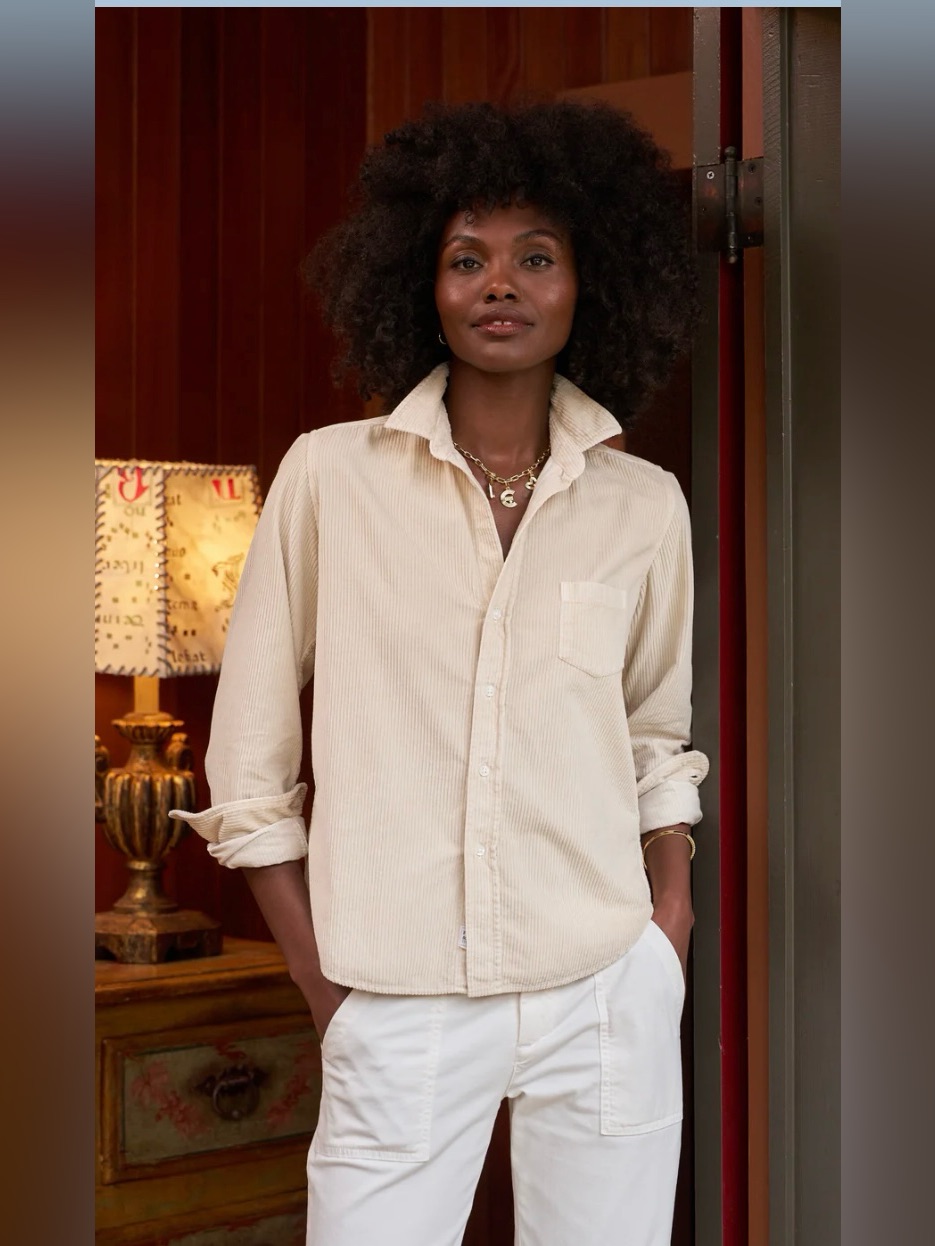 Frank & Eileen Small Vintage White Relaxed Button Up Corduroy Shirt Orig$268